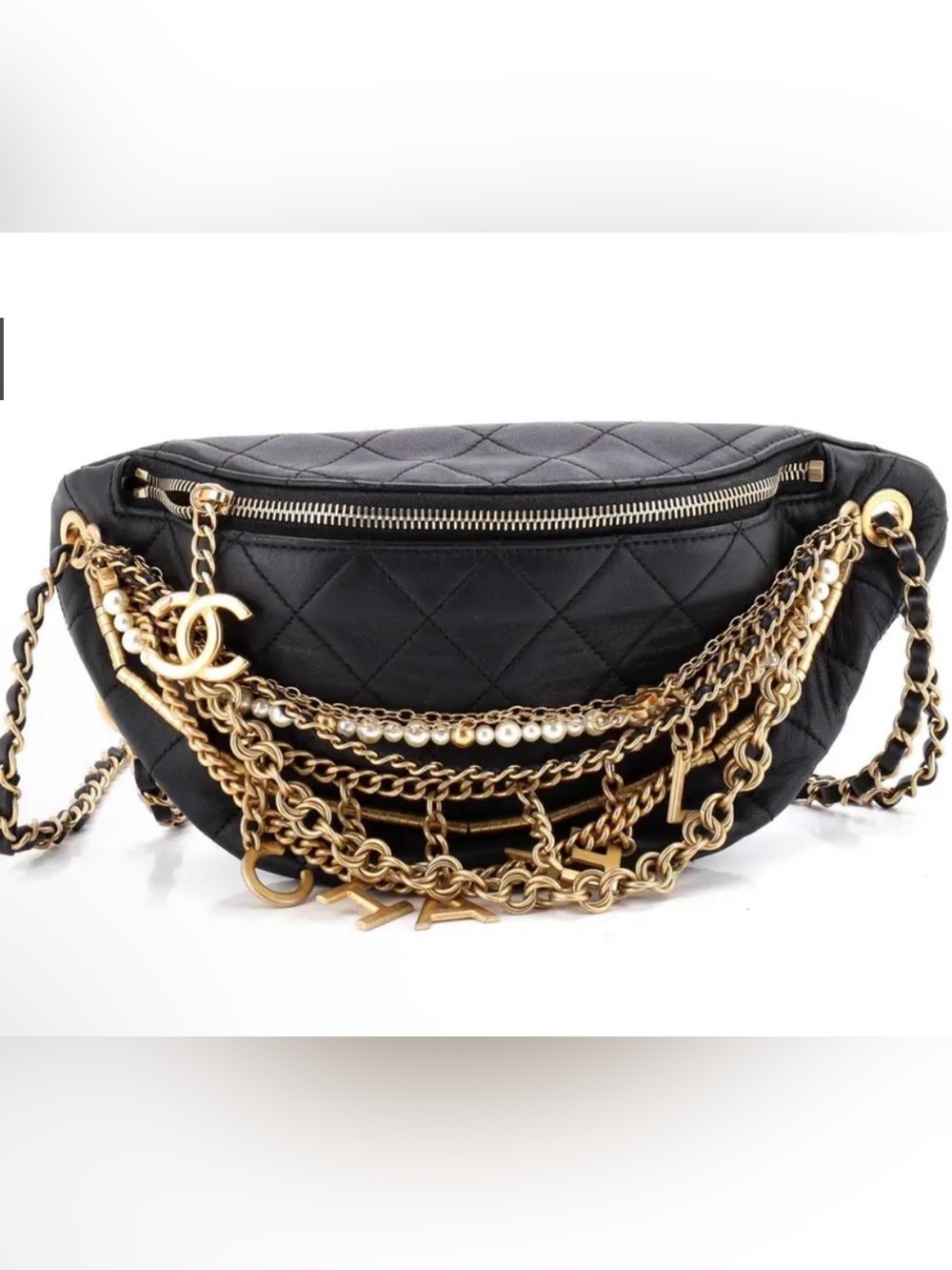 CHANEL All about chains waist belt Black Quilted belt bum bag - Picture 5 of 15